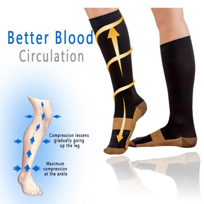 1 Pair Unisex Copper Compression Socks Women Men Anti Fatigue Pain Relief Knee High Stockings 15 1