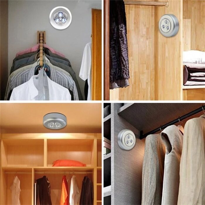 3 Led Silver Closet Cabinet Lamp AAA Battery Powered Wireless Stick Tap Push Security Kitchen Bedroo