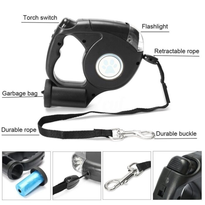 3 in 1 And 4 5M LED Flashlight Extendable Retractable Pet Dog Leash Automatic Flexible Traction