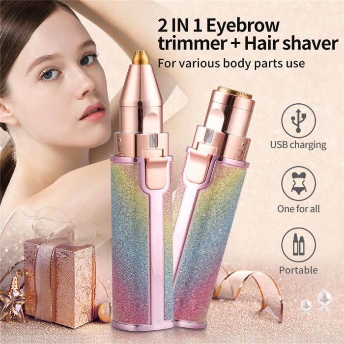 2 In 1 Electric Eyebrow Trimmer Makeup Painless Eye Brow Epilator Mini Shaver Razors Women Portable