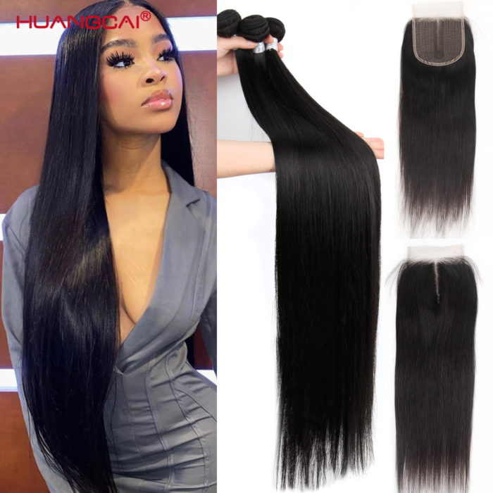 36 38 40 inch Long Straight Bundles With Closure Human Hair Brazilian Hair Weave Bundles Straight