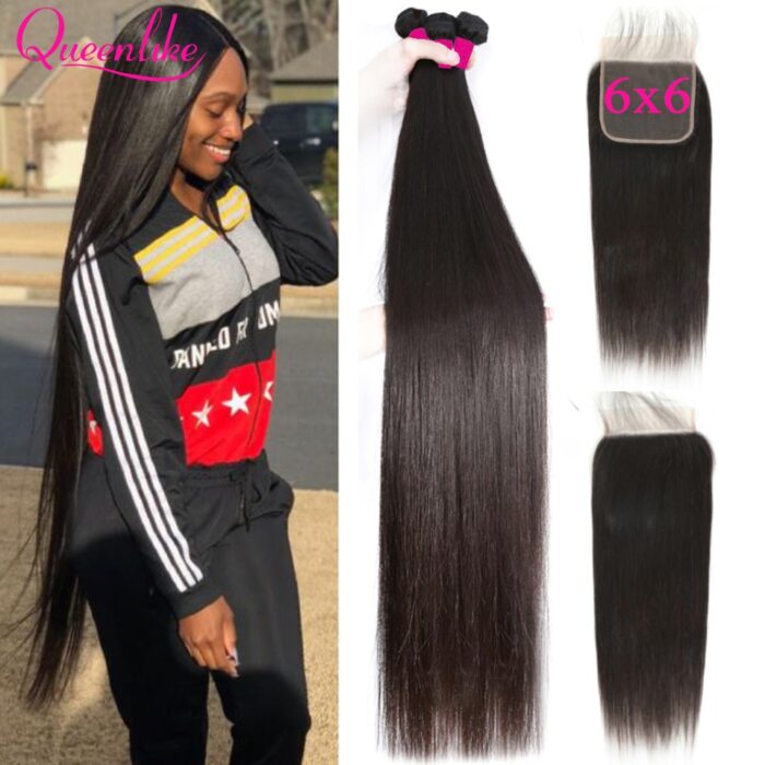 4x4 5x5 6 6 Lace Closures And Human Hair Bundles With 6x6 Closure Brazilian Hair Weave