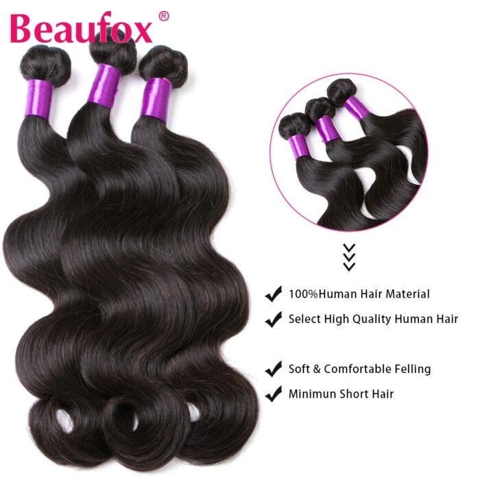 Beaufox Body Wave Bundles With Closure Brazilian Hair Weave 3 4 Bundles With Closure Natural Human 2