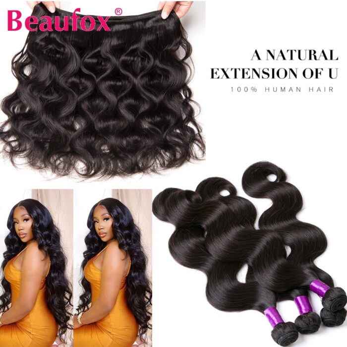 Beaufox Body Wave Bundles With Closure Brazilian Hair Weave 3 4 Bundles With Closure Natural Human 4