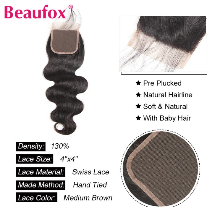 Beaufox Body Wave Bundles With Closure Brazilian Hair Weave 3 4 Bundles With Closure Natural Human 5