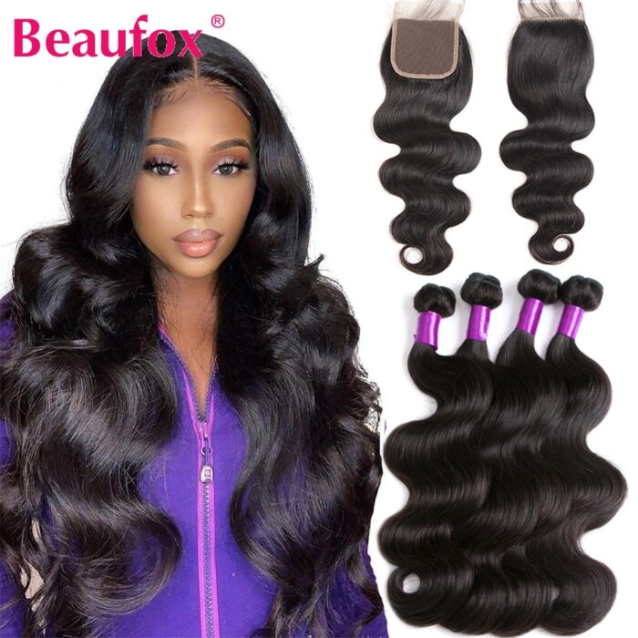 Beaufox Body Wave Bundles With Closure Brazilian Hair Weave 3 4 Bundles With Closure Natural Human