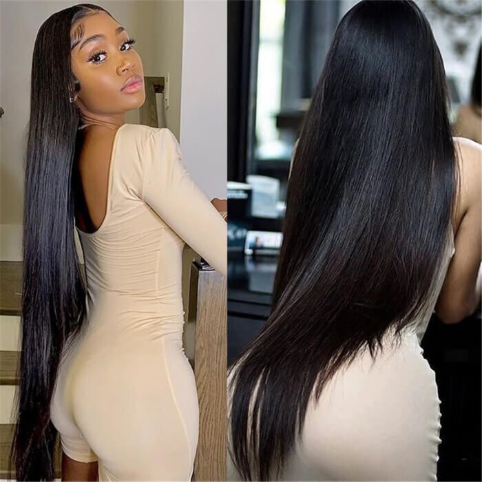 Seditty hair 28 30 Inch Brazilian Straight Human Hair Weave Bundles With Closure 13x4 cheap Frontal 3