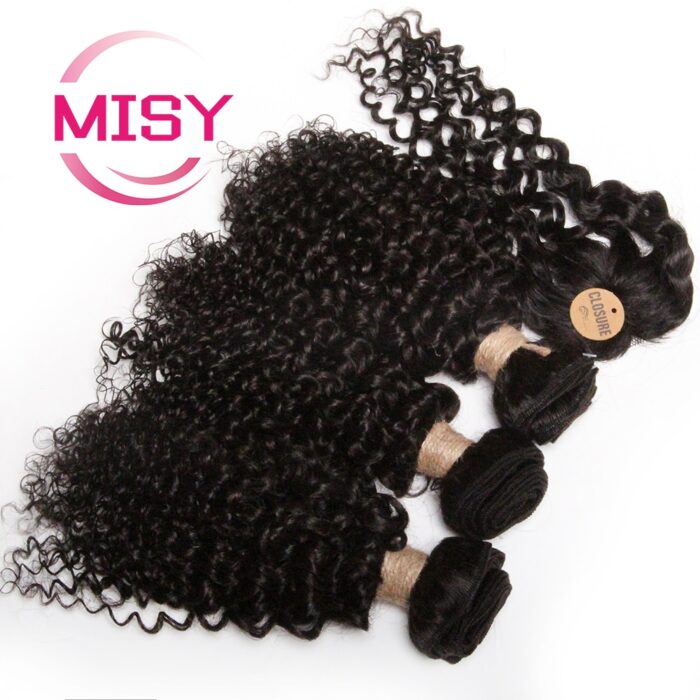 Short Brazilian Curly Hair Bundles With Closure Natural Human Hair Kinky Curly Bundles With Machine Made 1