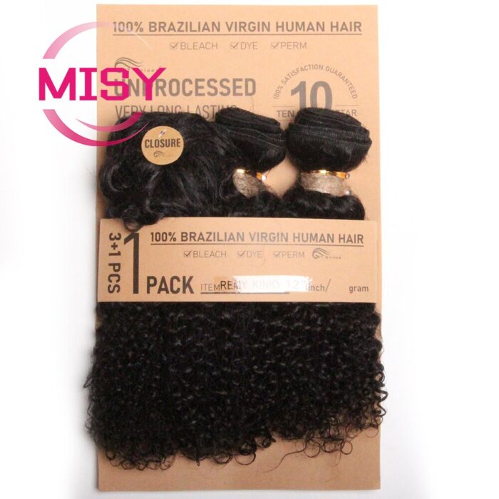 Short Brazilian Curly Hair Bundles With Closure Natural Human Hair Kinky Curly Bundles With Machine Made 3