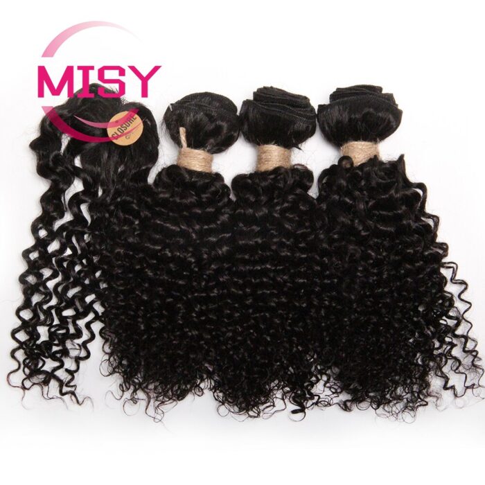 Short Brazilian Curly Hair Bundles With Closure Natural Human Hair Kinky Curly Bundles With Machine Made 4