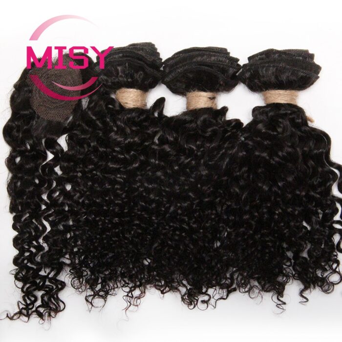 Short Brazilian Curly Hair Bundles With Closure Natural Human Hair Kinky Curly Bundles With Machine Made 5