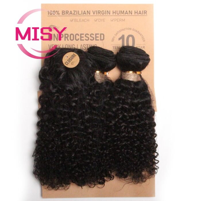 Short Brazilian Curly Hair Bundles With Closure Natural Human Hair Kinky Curly Bundles With Machine Made