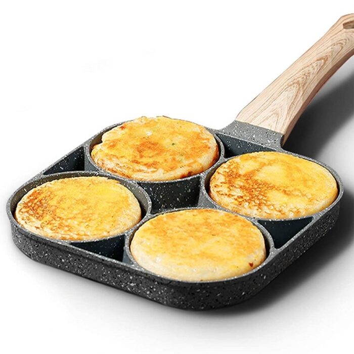 UPORS 4 Hole Frying Pan Non Stick Breakfast Burger Egg Pancake Maker Wooden Handle Medical Stone wpp1633785168276