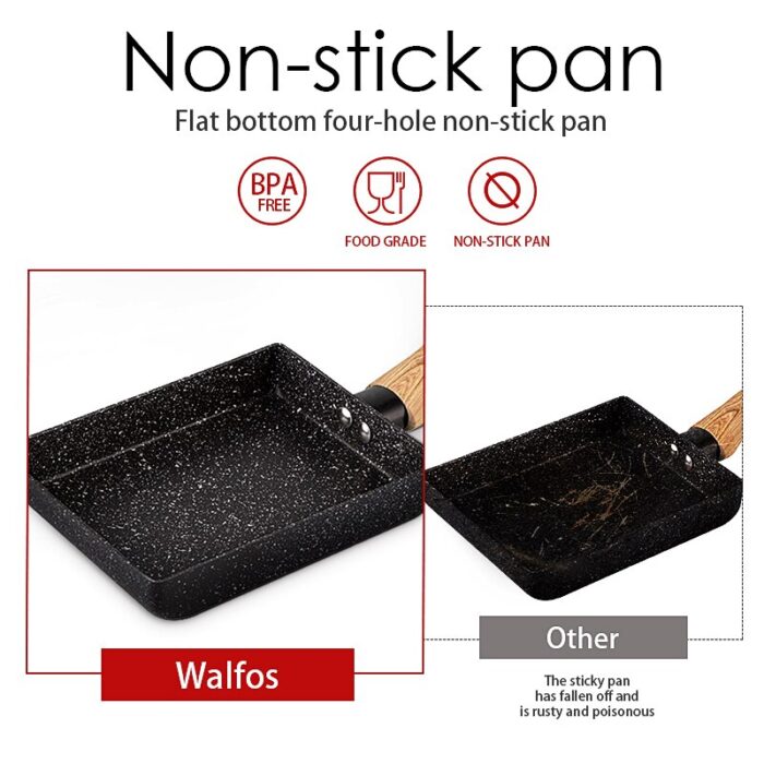 Walfos Frying Pan Tamagoyaki Omelette Black Non Stick Pan Fry Egg Pan Pancake Kitchen Pot Maker 2