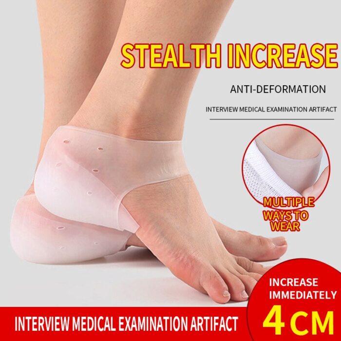 Invisible Height Increase Silicone Insoles Elastic Lifting Sock Heel Pad Foot Protection Orthopedic Support Unisex Hidden