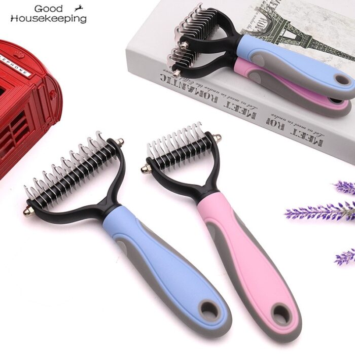 Pets Fur Knot Cutter Dog Grooming Shedding Tools Pet Cat Hair Removal Comb Brush Double sided 4