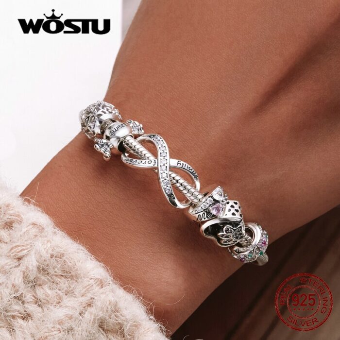 WOSTU 100 925 Sterling Silver Heart Vintage Charms Beads Fit Original DIY Bracelets Necklace Mother s 2