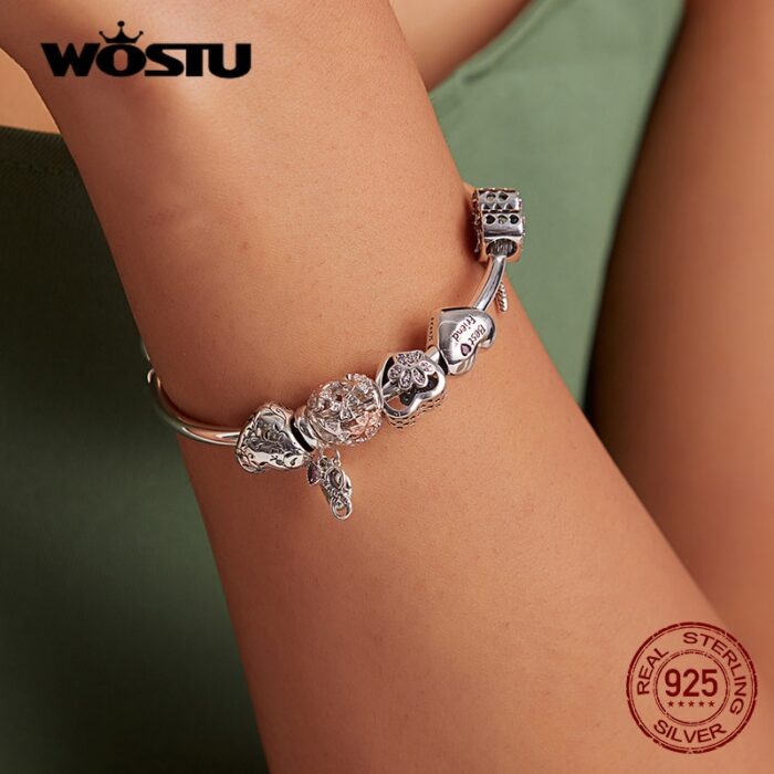 WOSTU 100 925 Sterling Silver Heart Vintage Charms Beads Fit Original DIY Bracelets Necklace Mother s 3